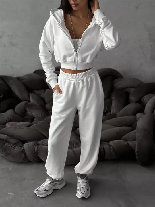 Damen moderner Cropped Hoodie und weite Jogginghose Set Shopnory
