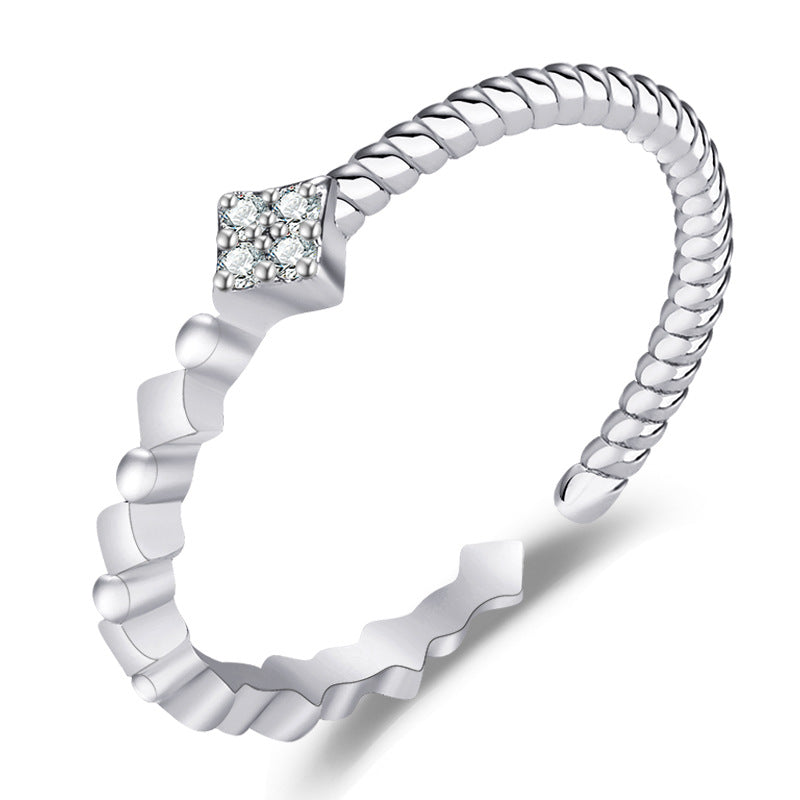Damen Offener Ring mit elegantem Wellenmuster und funkelndem Zirkonia-Besatz Shop Nory