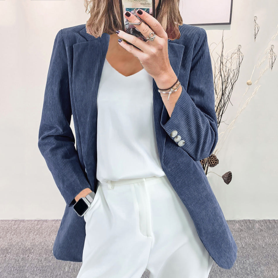 Damen Strukturierter Cord-Blazer mit eleganten Knopfdetails