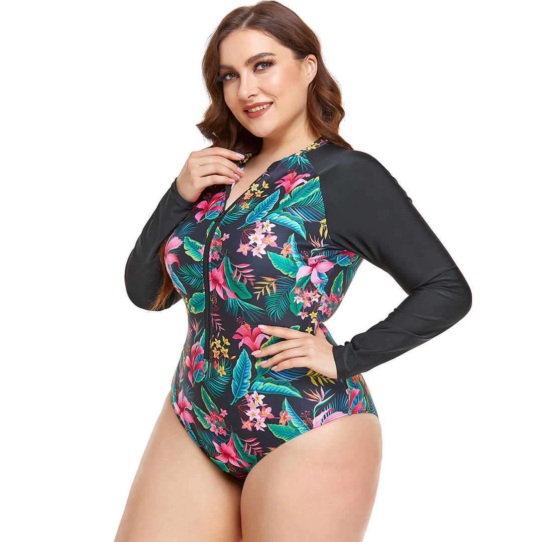 Damen Sportlicher Langarm-Schwimmanzug mit floralem Design