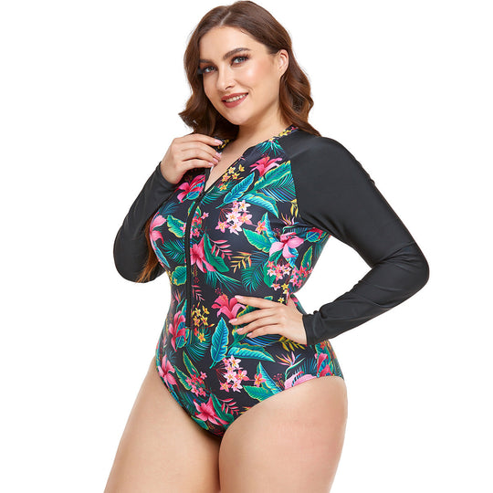 Damen Sportlicher Langarm-Schwimmanzug mit floralem Design
