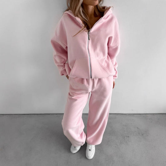 Damen lässiges Kapuzenjacken- und Jogginghosen-Set