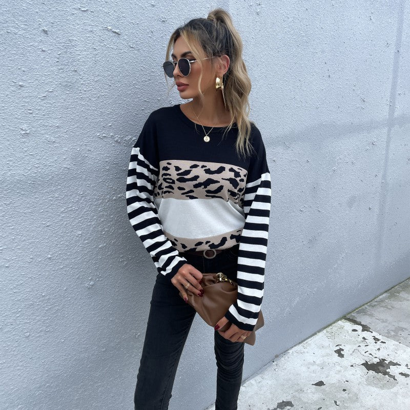 Damen Strickpullover mit Animal-Blockstreifen und Bretonärmeln Shop Nory