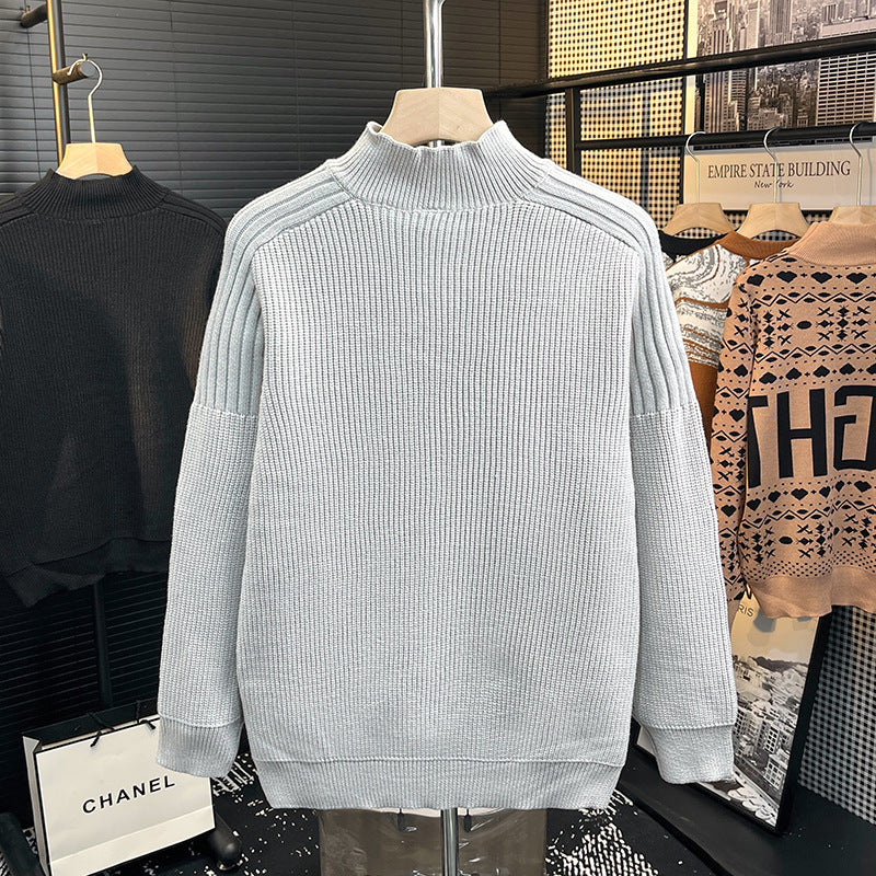 Herren Grobstrick-Pullover mit halber Knopfleiste und hohem Stehkragen Shop Nory