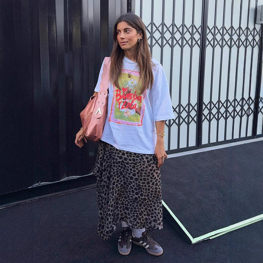 Damen Leichter Chiffon‑Midirock mit asymmetrischem Saum & Leo‑Print Shop Nory