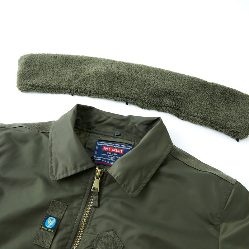 Herren Piloten-Bomberjacke mit Teddykragen, Mehrfachtaschen und winddichter Nylonhülle Shop Nory
