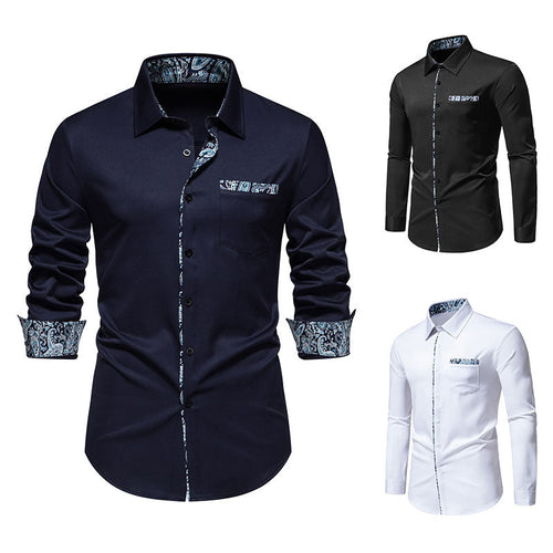 Herren nan elegantes schmal geschnittenes Hemd mit Paisley-Kontrastbesatz an Kragenleiste Manschetten und Brusttasche
