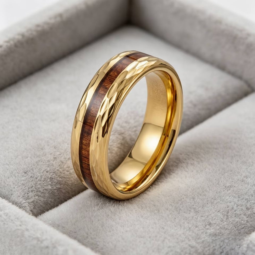 Herren Ring mit kunstvollem Holzdesign und glänzender Edelstahloberfläche Shop Nory