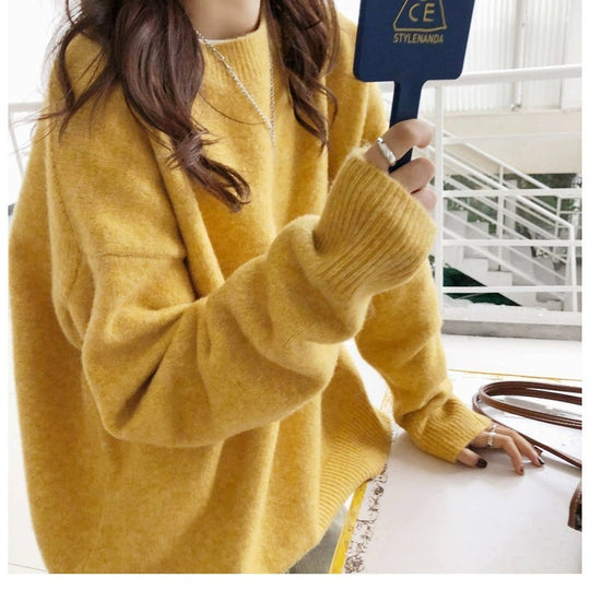 Damen Lässiger Kuschel-Feinstrickpullover mit Stehkragen und verlängerten Bündchen Shop Nory