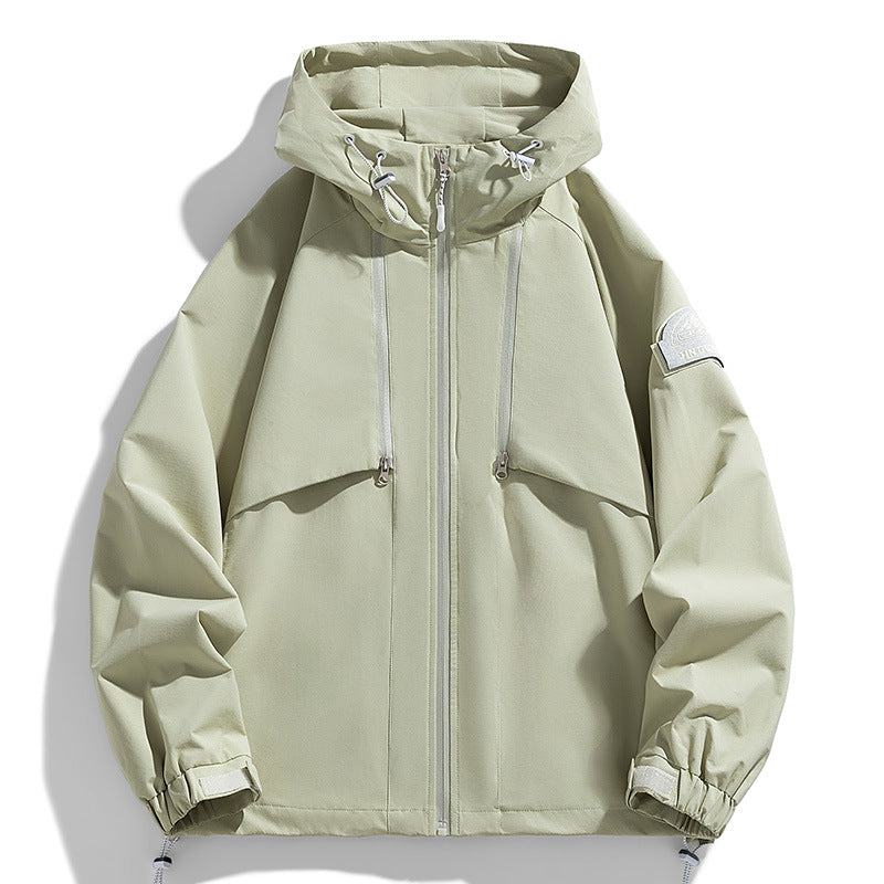Unisex Leichte zweifarbige Wind- und Regenjacke mit Kapuze, Kordelzug und Reißverschlusstaschen Shop Nory