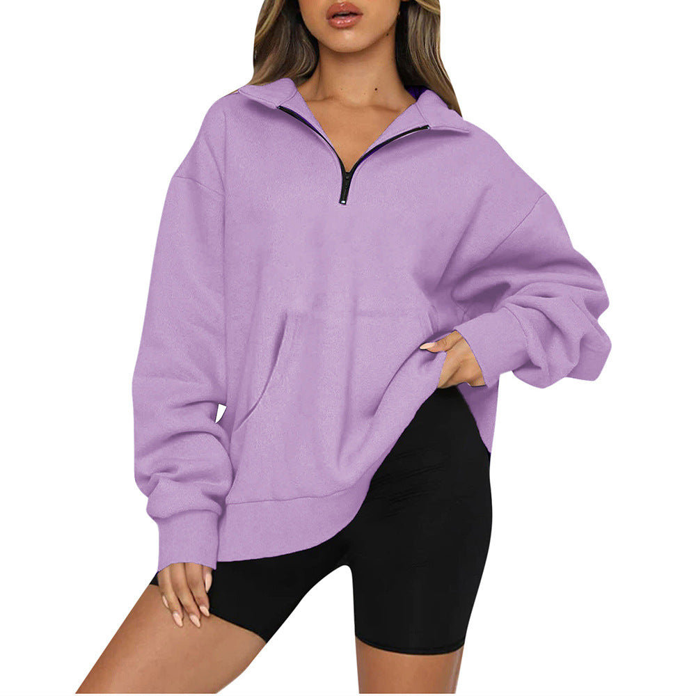 Damen nan Oversize-Halbzip-Kapuzenpullover mit Kängurutasche und verlängertem Saum Shop Nory