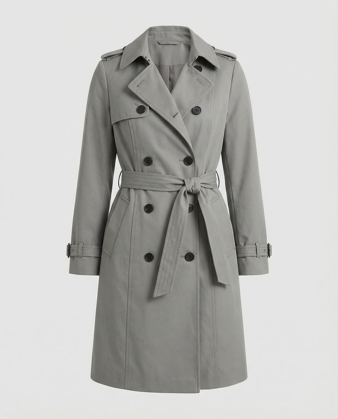 Damen Fashion Trends weit geschnittener doppelreihiger Trenchcoat mit Taillengürtel und Schulterpatten