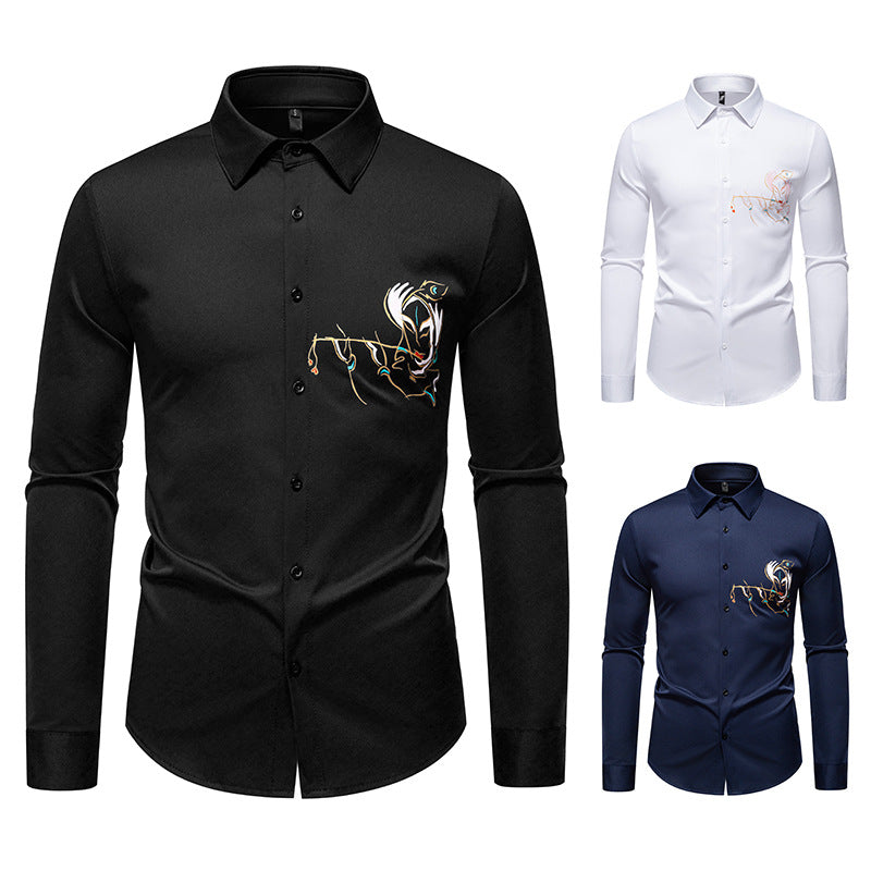 Herren Slim-Fit Businesshemd mit aufwendiger Bruststickerei und Kentkragen Shop Nory
