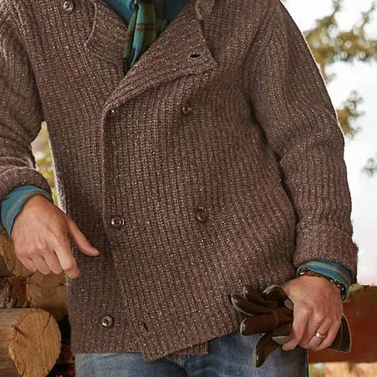 Herren Doppelreihiger Grobstrick-Cardigan mit Schalkragen und Rippenstruktur Shop Nory