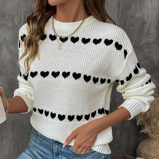 Damen Strickpullover mit Herz-Jacquard, Oversize-Rundhals & Rippbündchen Shop Nory