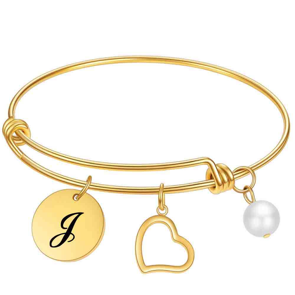 Damen Armreif mit personalisierbarem Herz- und Buchstaben-Anhänger Shop Nory