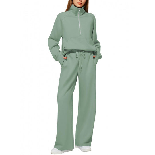 Damen Zweiteiliges Lounge-Set mit Halbreißverschluss, Stehkragen und weiter Palazzohose Shop Nory
