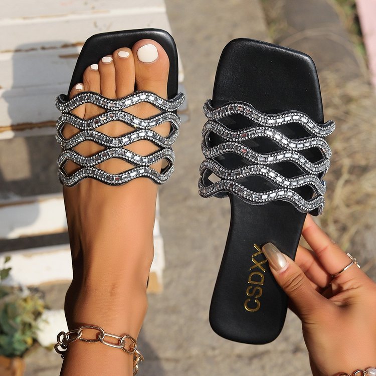 Damen Badeschuhe mit funkelnden Zierriemen