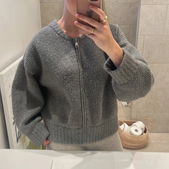 Damen Oversize gerippter Kurzpullover mit Halbzip und überschnittener Schulter Shop Nory