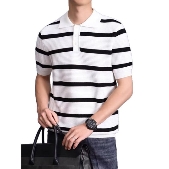 Herren Modisches Kurzarm-Polohemd mit Strickmuster Shop Nory