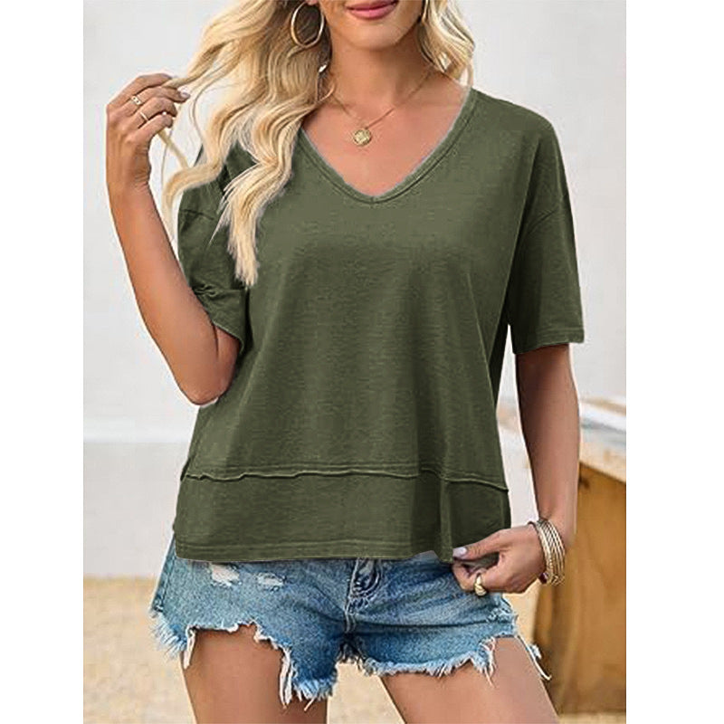 Damen lässiges V-Ausschnitt Oversized T-Shirt