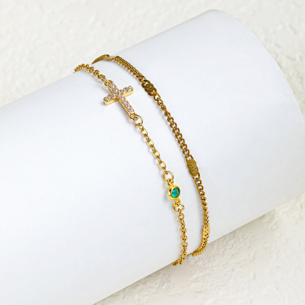 Damenarmband mit christlichem Kreuz und funkelnden Strasssteinen Shop Nory