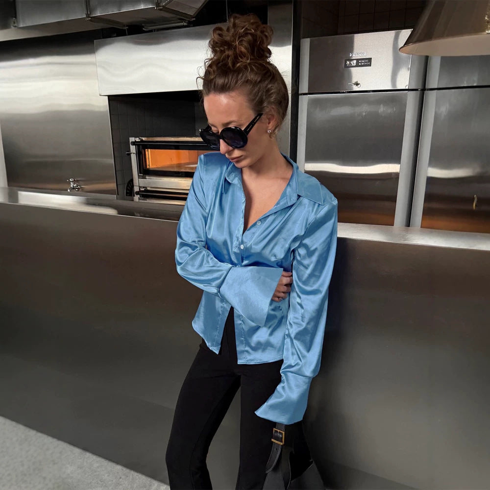 Damen Satiniertes Hemd mit weitem Kragen, extraweiten Manschetten & relaxed Fit Shop Nory