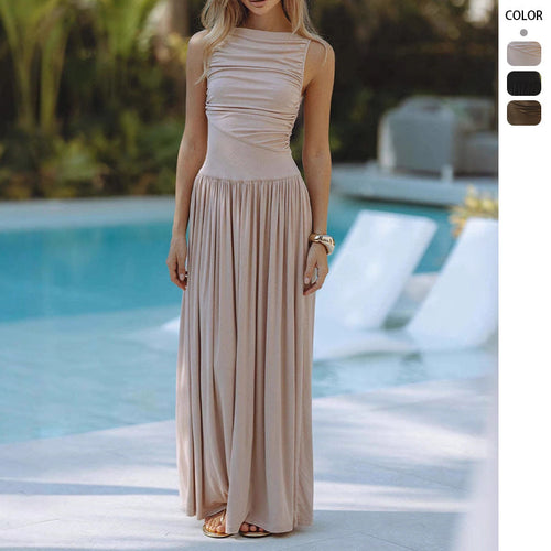 Damen Maxi-Kleid mit elegantem Faltenwurf und ärmellosem Design