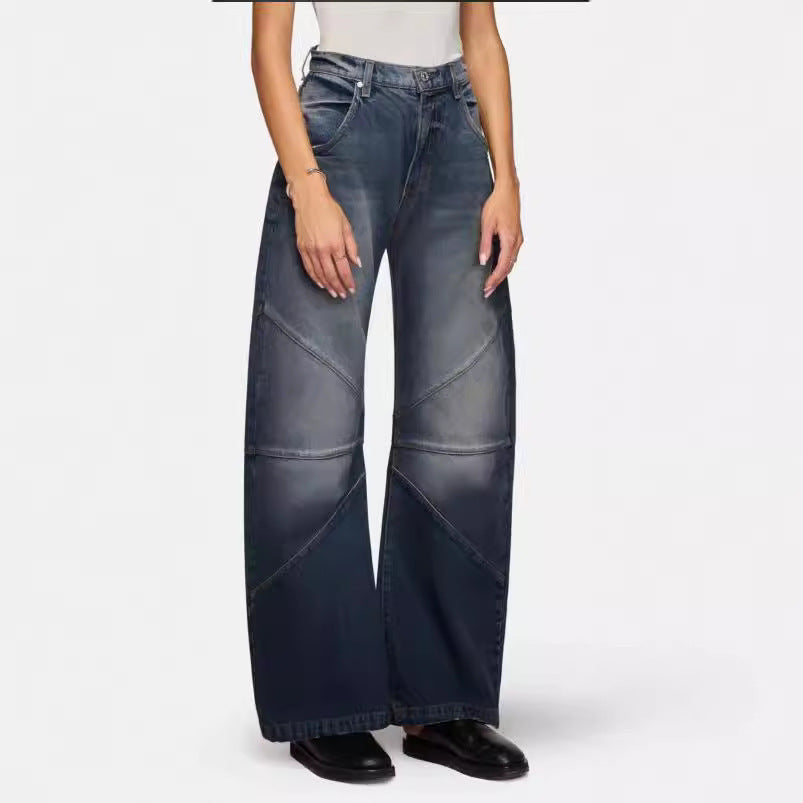 Damen breite Jeans mit einzigartigem Nahtdesign im angesagten Stil