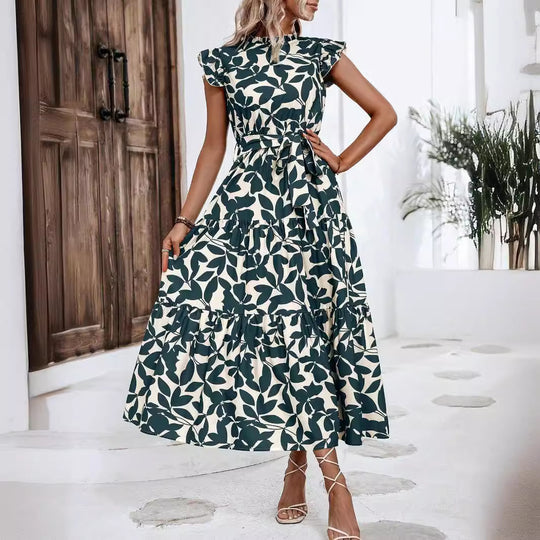 Damen Midikleid mit Stufenrock, geraffter Taillenbindung und Rüschenärmeln Shop Nory