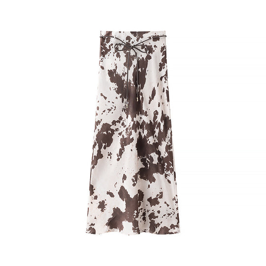 Damen Maxirock mit Kuhfleckenmuster, A‑Linie und feinem Taillenband Shop Nory