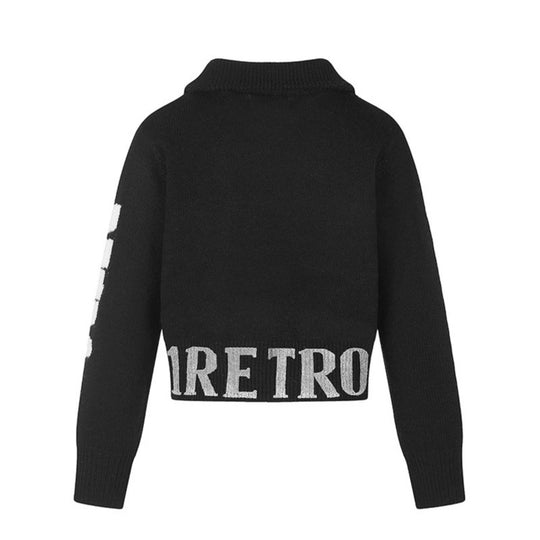 Damen Kurze Zopfmuster-Strickjacke mit Stehkragen, durchgehendem Reißverschluss und Typo-Bund Shop Nory