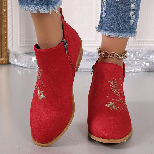 Damen Gestickte Ankle-Boots mit V-Cut und seitlichem Reißverschluss Shop Nory