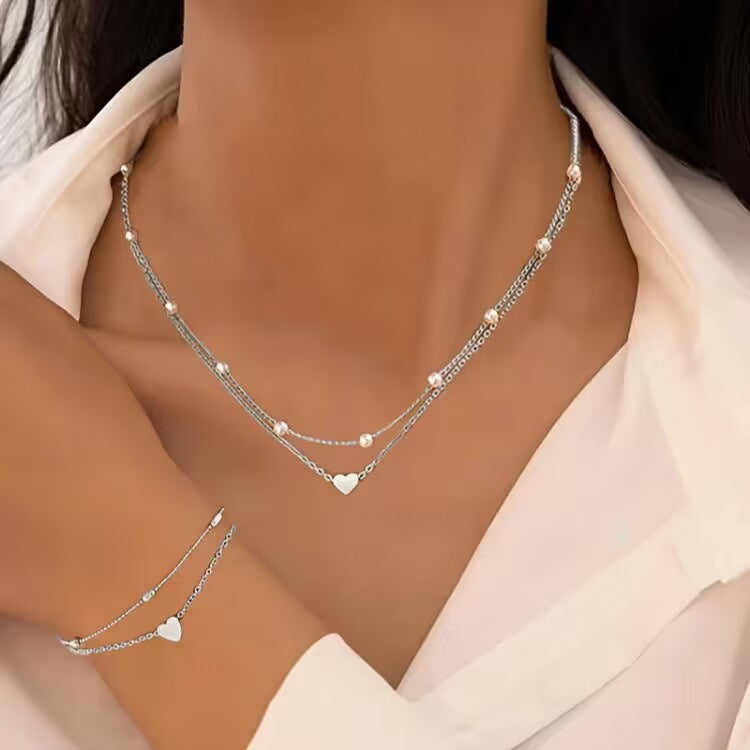 Damen Ketten- und Armband-Set aus hochwertigem Metall mit eleganten Details Shop Nory