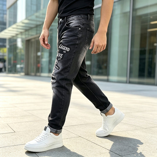 Herren Modische Ripped Jeans mit grafischen Prints Shop Nory