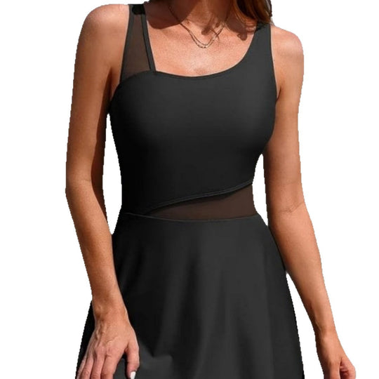 Damen Sportlicher Einteiler Badeanzug mit transparenten Einsätzen Shopnory