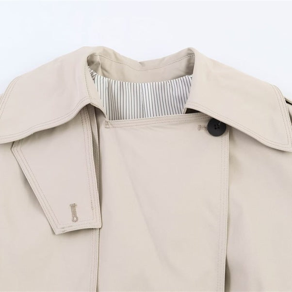 Damen Kurz geschnittener Oversized Trenchcoat mit Taillengürtel und doppelreihiger Knopfleiste Shop Nory