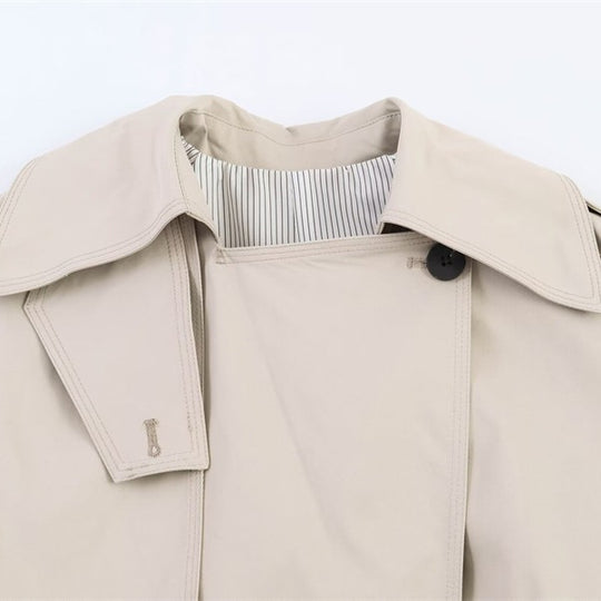 Damen Kurz geschnittener Oversized Trenchcoat mit Taillengürtel und doppelreihiger Knopfleiste Shop Nory