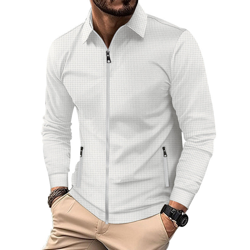 Herren nan strukturiertes Slim-Fit Zip-Überhemd mit Hemdkragen Shop Nory