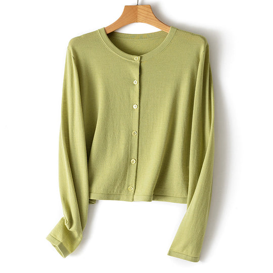 Damen leichte kurz geschnittene Feinstrick-Cardigan mit Rundhalsausschnitt und Knopfleiste Shop Nory