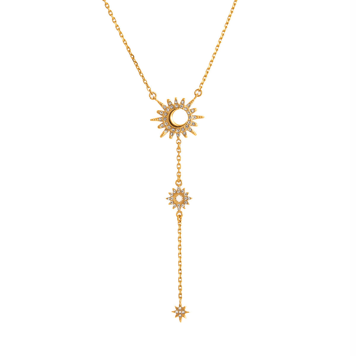 Damen Halskette mit funkelndem Sonnenanhänger aus hypoallergenem Edelstahl Shop Nory