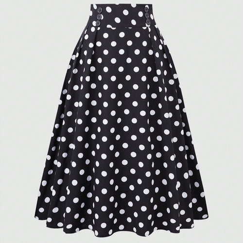 Damen Hochtaillierter Tellerrock mit taillierter Passe, Falten und Polka‑Dot‑Print Shop Nory