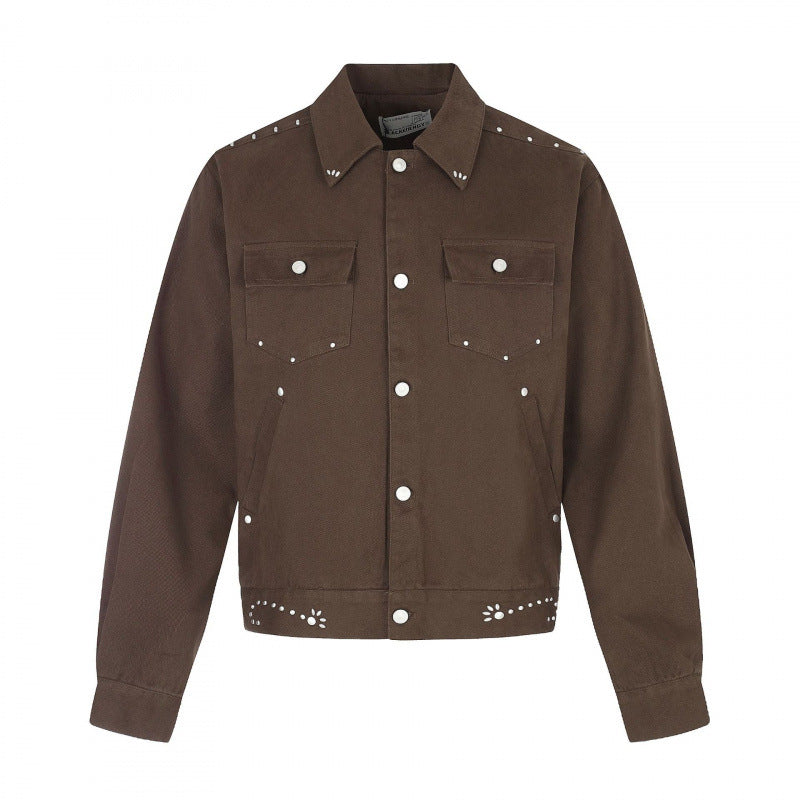 Herren Kurz geschnittene Canvas-Blousonjacke mit Nietenbesatz und Pattentaschen Shop Nory