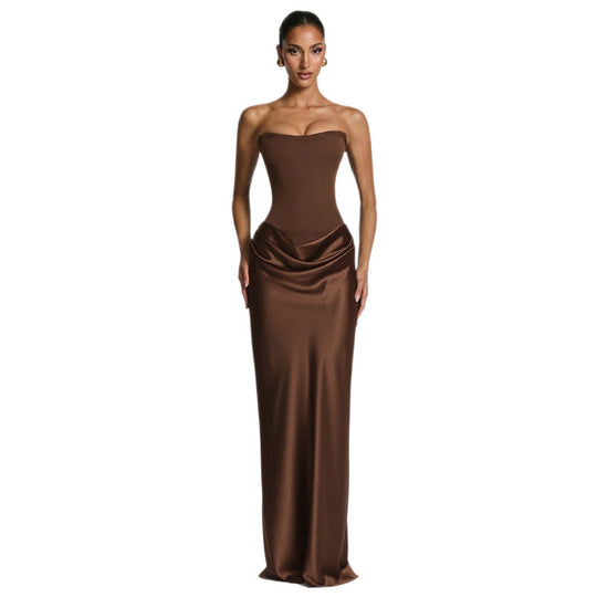 Damen Elegantes Abendkleid mit hohen Kragen und fließendem Schnitt