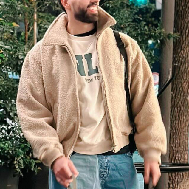 Herren Teddy-Fleece-Blouson mit Reißverschluss, Stehkragen und Rippbündchen Shop Nory