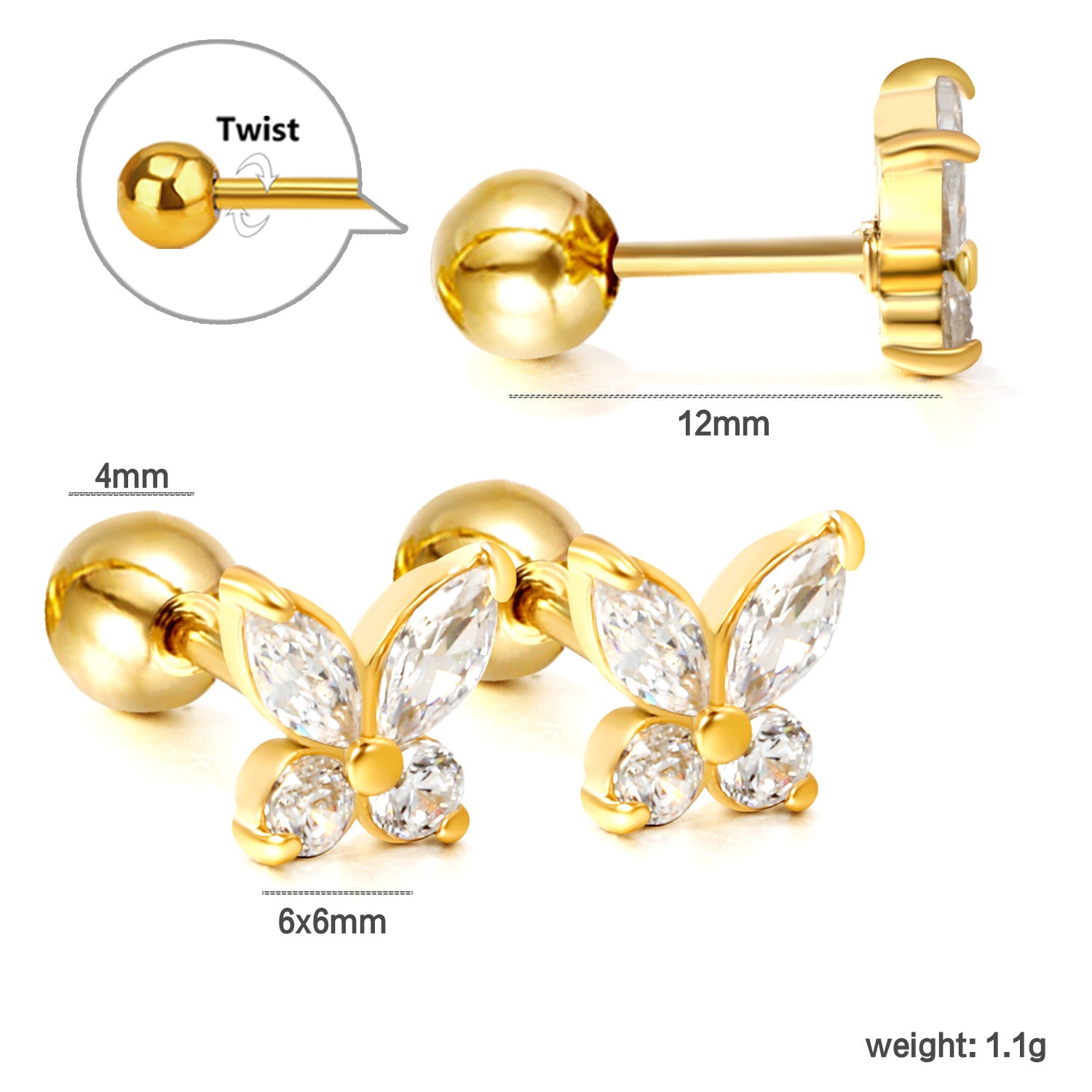 Damen Ohrstecker mit funkelndem Herzdesign und eleganter Goldbeschichtung Shop Nory