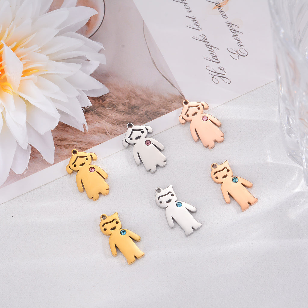 Damen Anhänger aus hochwertigem Edelstahl mit lustigem Männchen-Design und funkelndem Kristall Shop Nory
