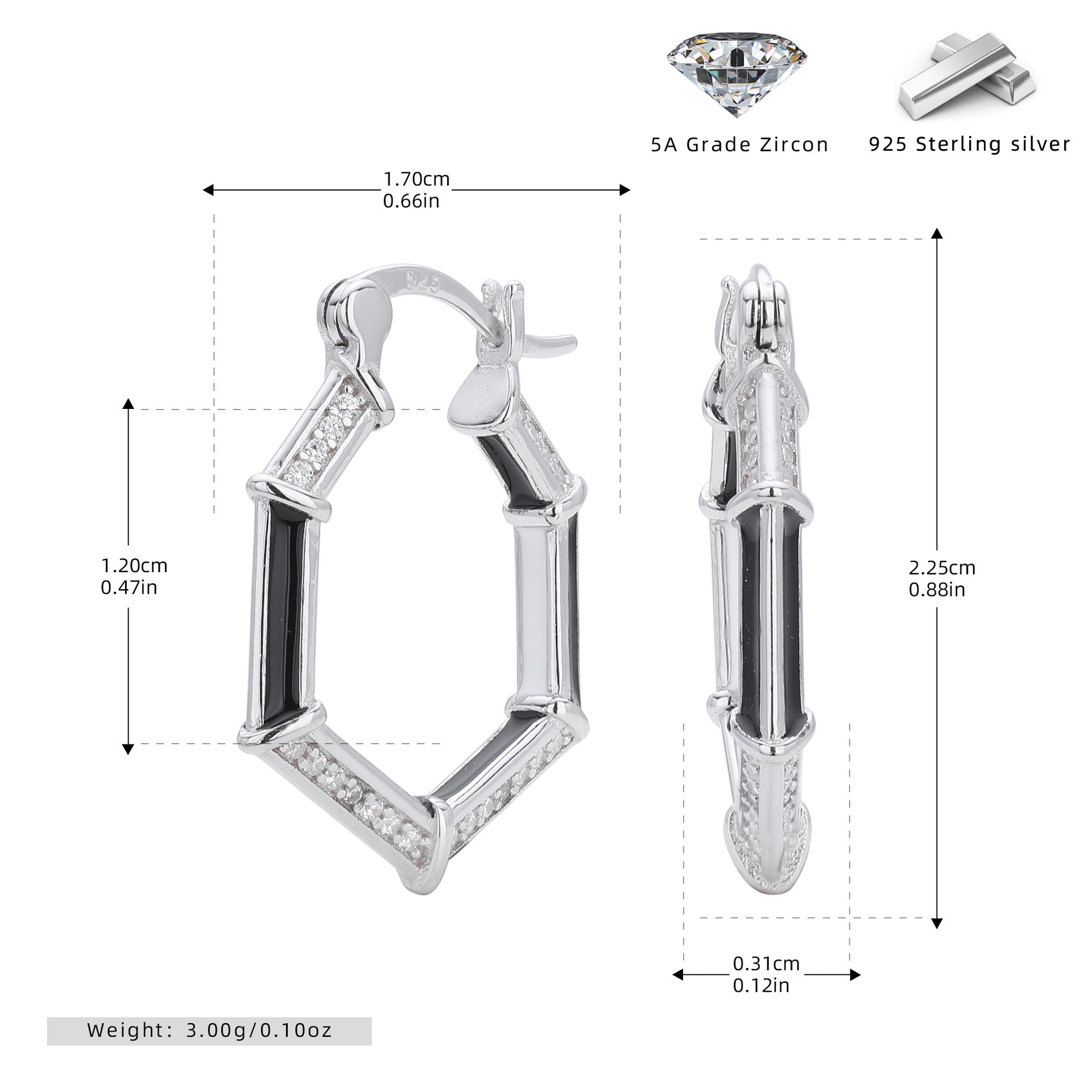 Damen Ohrringe mit eleganten Zirkon-Details und hochwertiger 925 Sterling Silberfassung Shop Nory