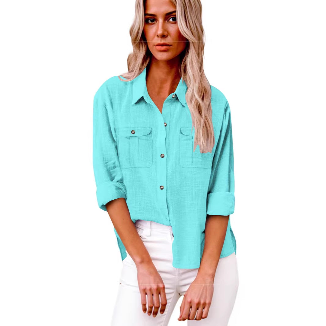 Damen Leichte Oversize-Hemdbluse aus Baumwollmischung mit Brusttaschen Shop Nory