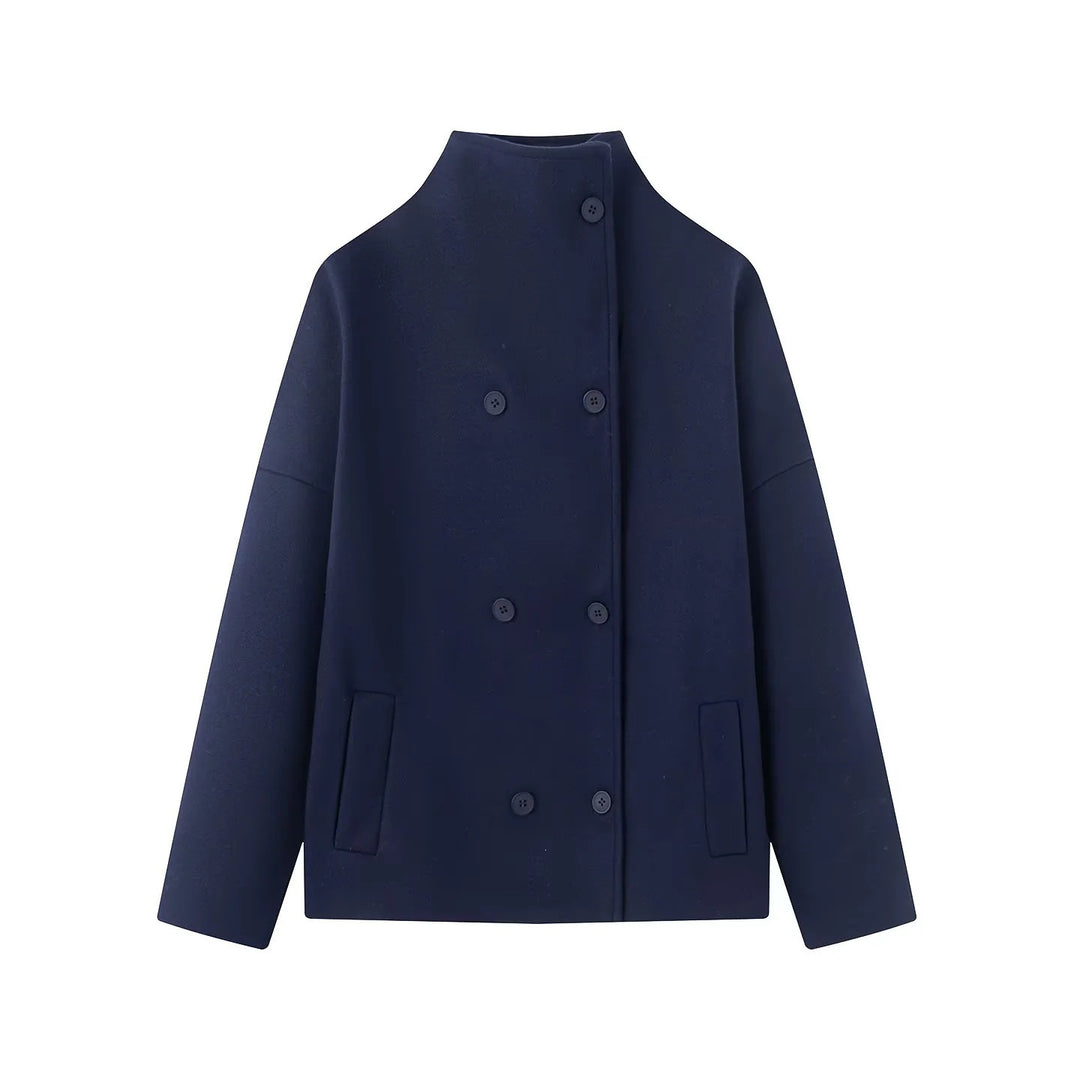 Damen Kurz geschnittener Boxy-Wollmix-Mantel mit Stehkragen und verdeckter Doppelknopfleiste Shop Nory
